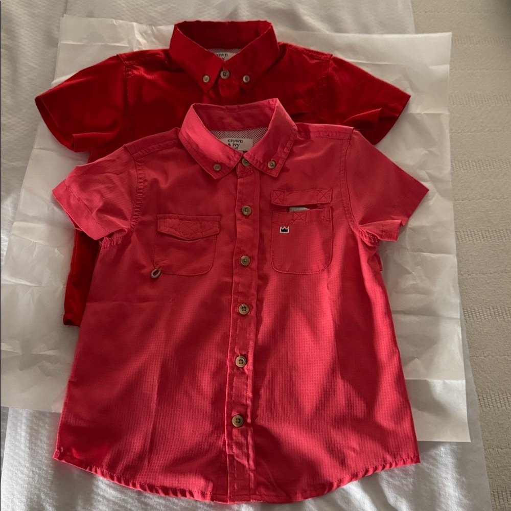 3t fishing shirts- red-and coral